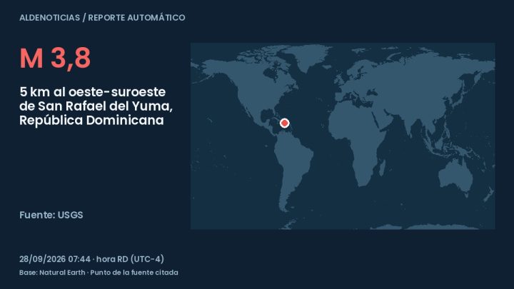 Portada del reporte: 5 km al oeste-suroeste de San Rafael del Yuma, República Dominicana