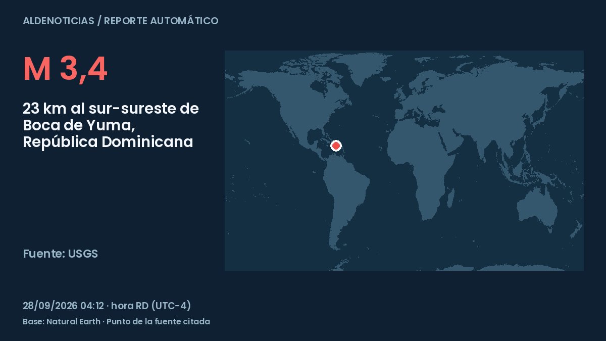 Portada del reporte: 23 km al sur-sureste de Boca de Yuma, República Dominicana