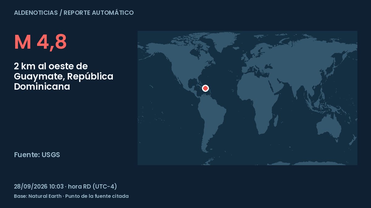 Portada del reporte: 2 km al oeste de Guaymate, República Dominicana