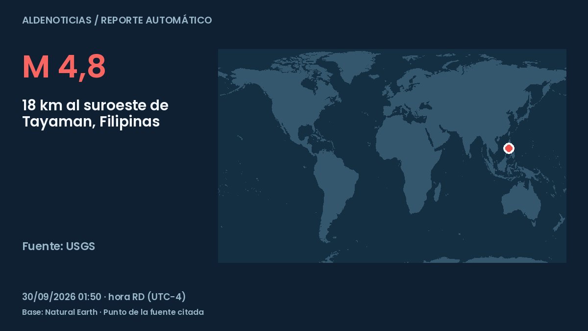 Portada del reporte: 18 km al suroeste de Tayaman, Filipinas