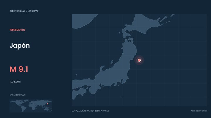 Mapa de localización del epicentro de Japón en 2011