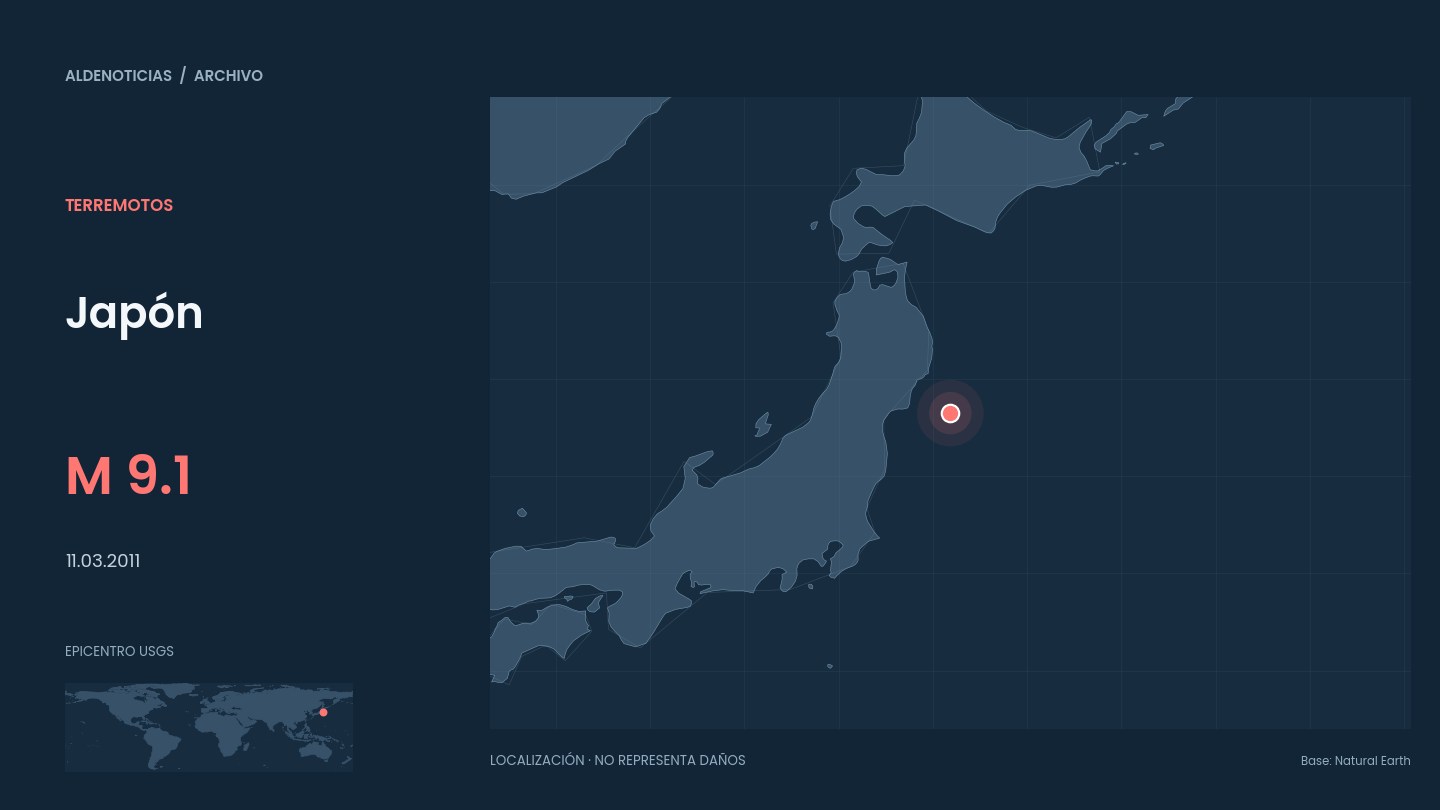 Mapa de localización del epicentro de Japón en 2011