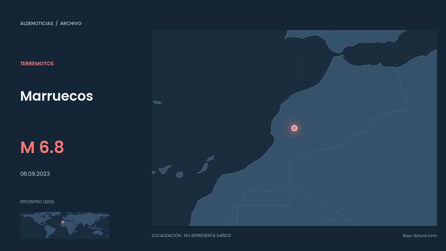Mapa de localización del epicentro de Marruecos en 2023