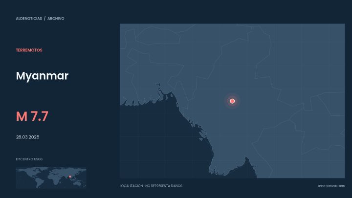 Mapa de localización del epicentro de Myanmar en 2025