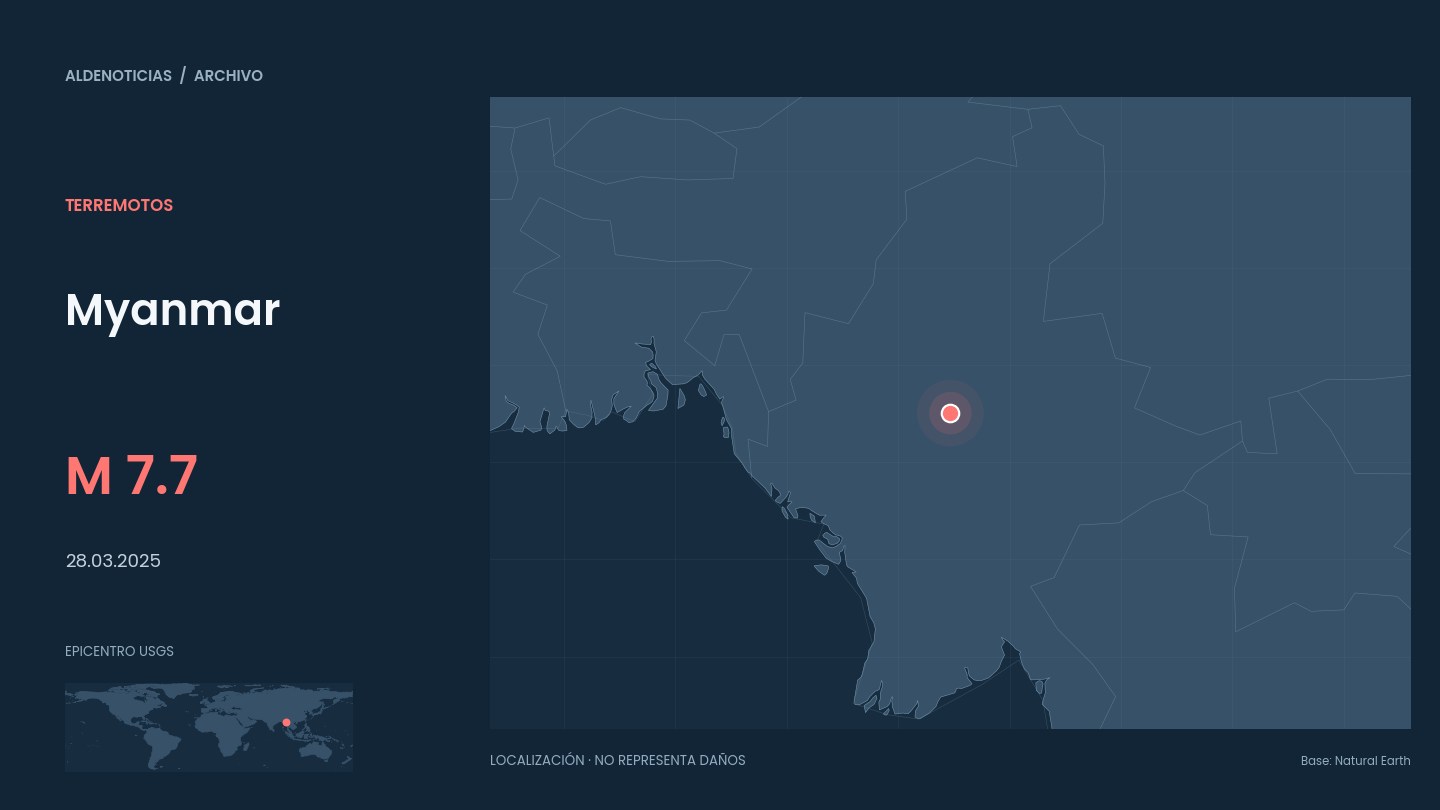 Mapa de localización del epicentro de Myanmar en 2025