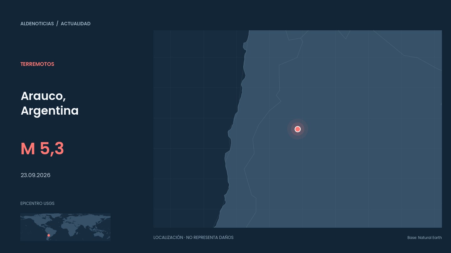 Mapa de ubicación: Arauco, Argentina, M 5,3, 2026-09-23