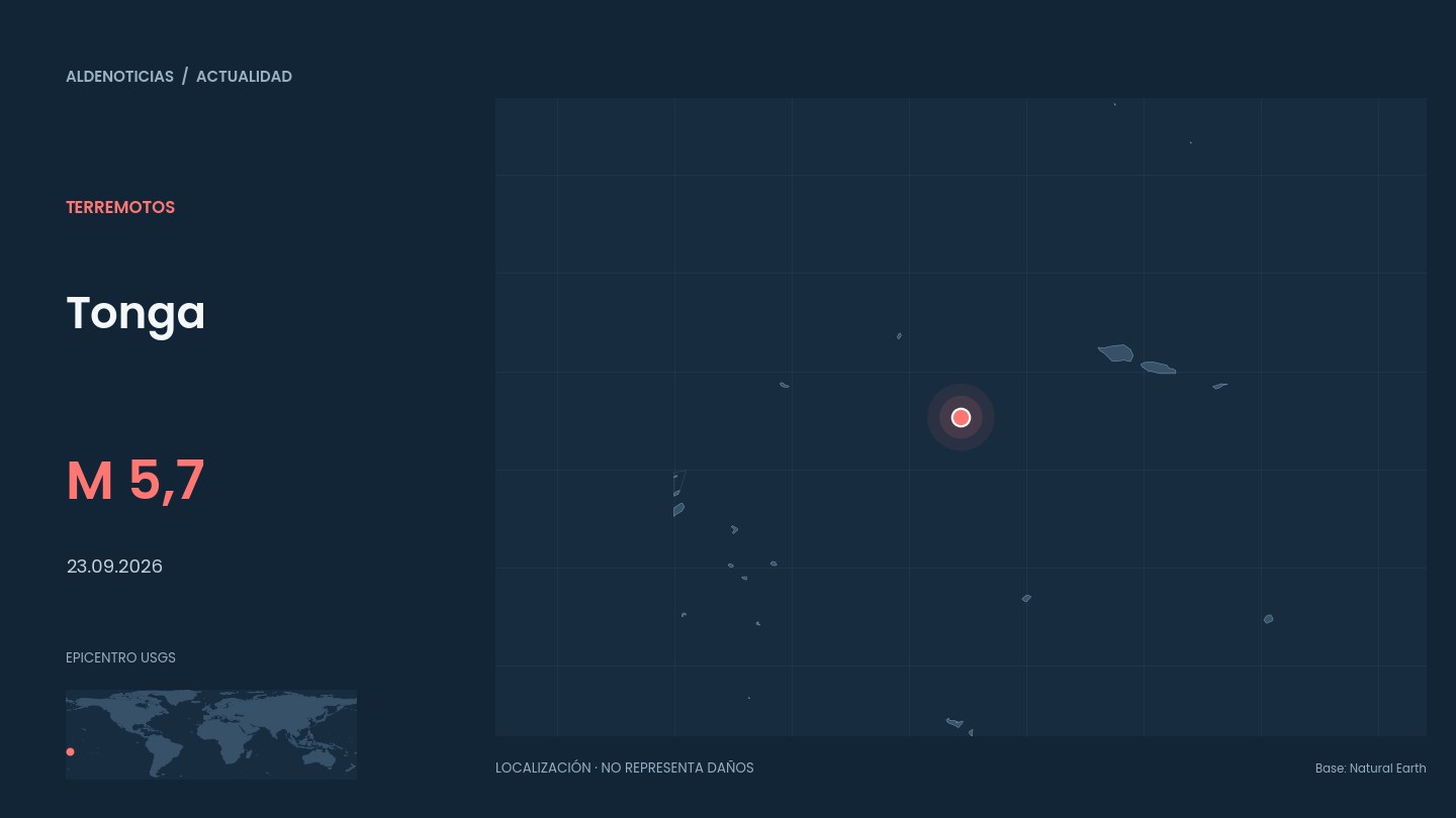 Mapa de ubicación: Tonga, M 5,7, 2026-09-23