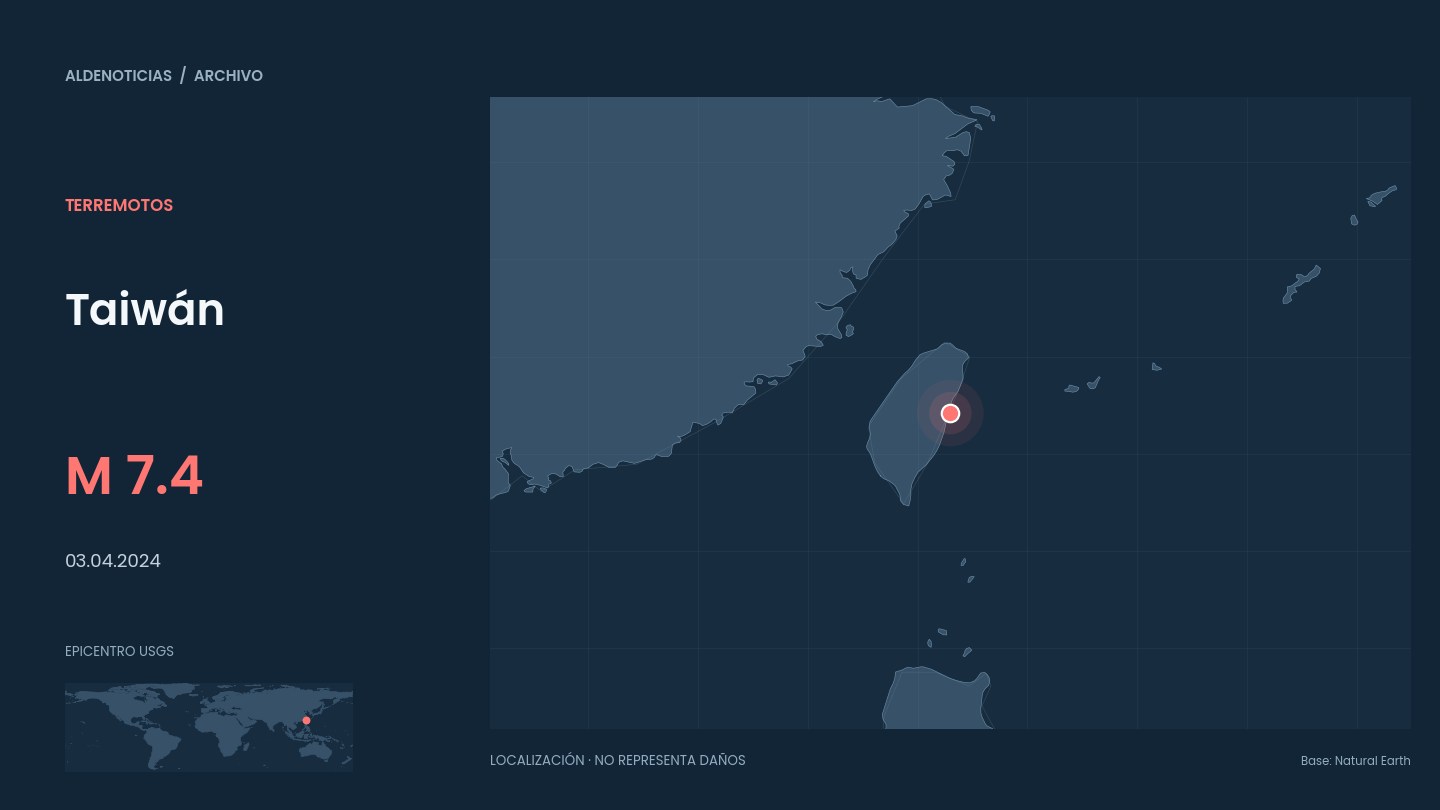 Mapa de localización del epicentro de Taiwán en 2024
