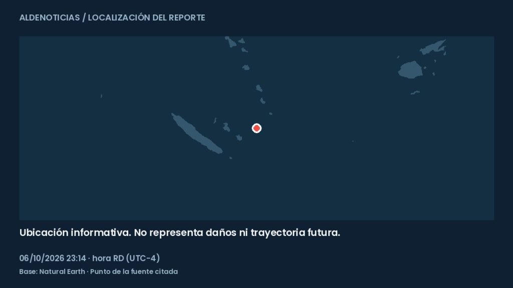 Mapa informativo: 132 km al este-noreste de Tadine, Nueva Caledonia